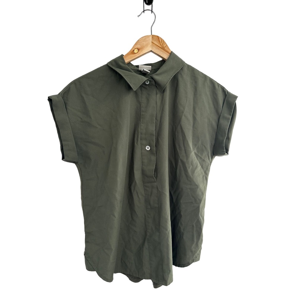 A‎ New Day Green Collared Short Sleeve Top XS